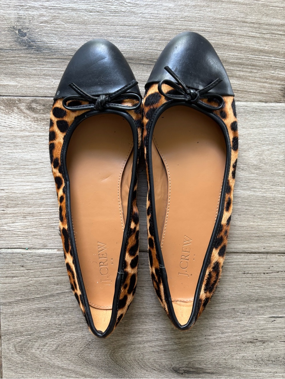 J. Crew Leopard Print Ballet Flats with Black Cap Toe